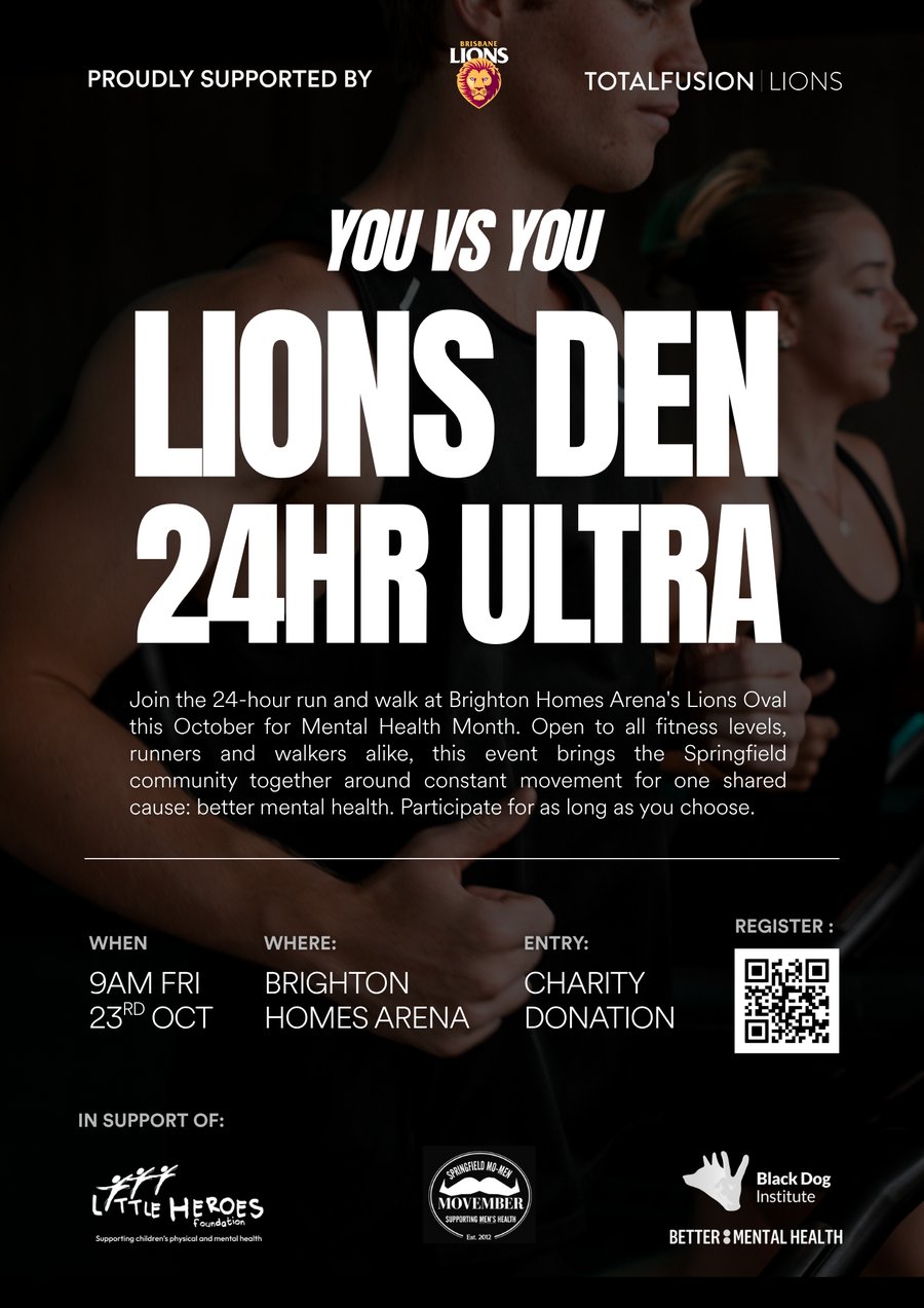 Lions Den 24HR Ultra poster: You vs You, supporting mental health in October.